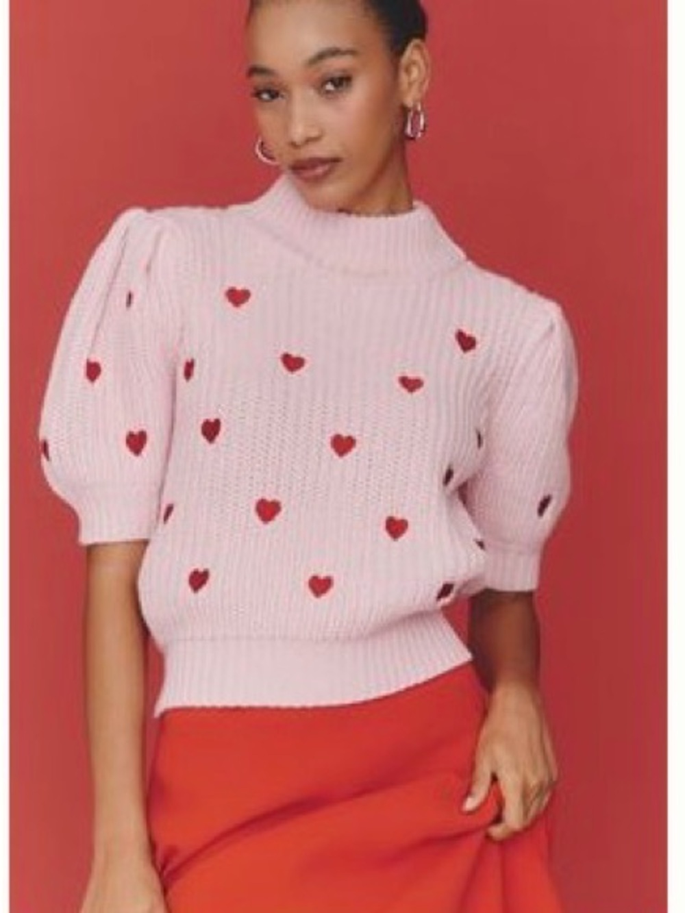 English Factory Puff-Sleeve Heart Sweater